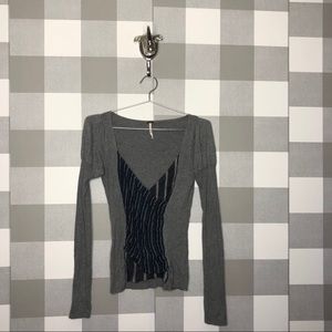 Free People Grey Mixed Media Panel Long Sleeve